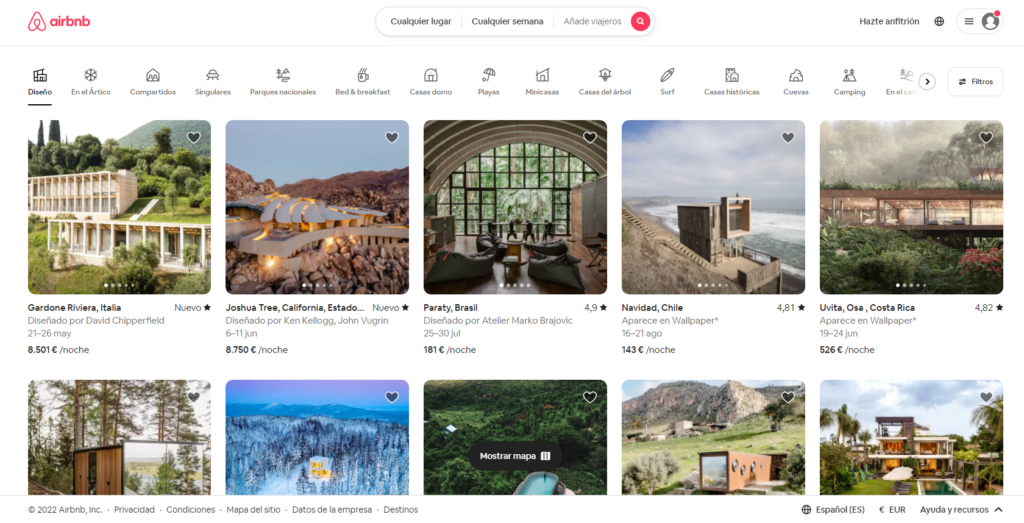 Ejemplos de diseño de páginas web airbnb