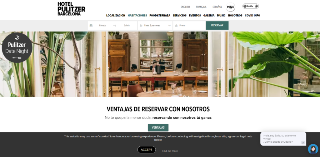 Ejemplos de diseño de páginas web hotel pullitzer barcelona